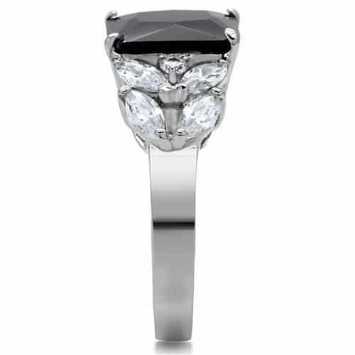 Stainless Steel Black Emerald Cut Clear Marquise Three Stone Ring view 10