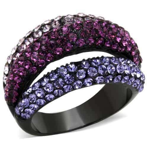 Stainless Steel Purple Amethyst Pave Dome Band Ring view 1