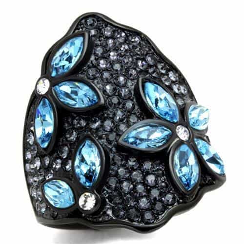 Stainless Steel Blue Marquise Clear CZ Pave Black IP Dome Ring view 5