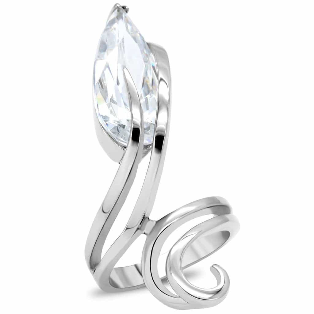 Stainless Steel CZ Marquise Open Wrap Ring view 1