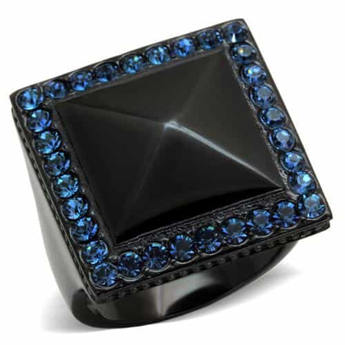 Stainless Steel Black Onyx Square Blue CZ Halo Mens Ring view 5