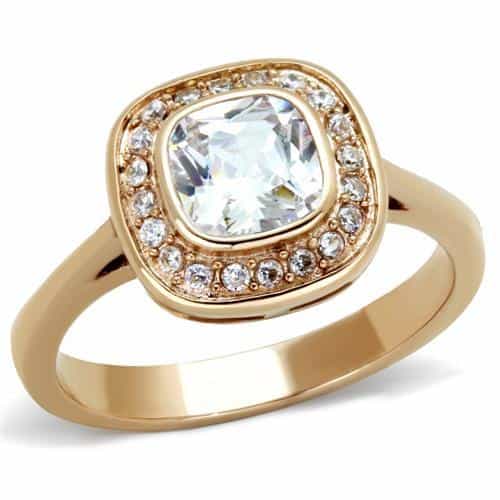 Stainless Steel Rose Gold Cushion CZ Halo Ring view 1