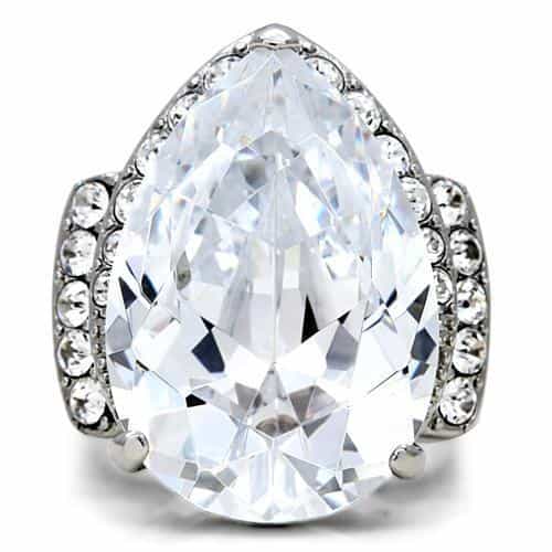 Stainless Steel CZ Oversized Oval Halo Statement Ring view 3