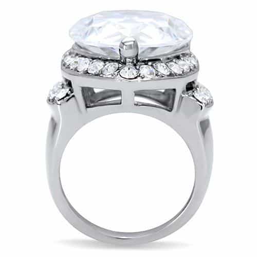 Stainless Steel CZ Oversized Oval Halo Statement Ring view 9