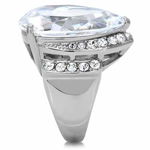 Stainless Steel CZ Oversized Oval Halo Statement Ring view 10