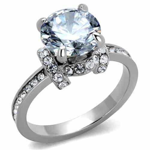 Stainless Steel CZ Round Pave Floral Halo Ring view 1