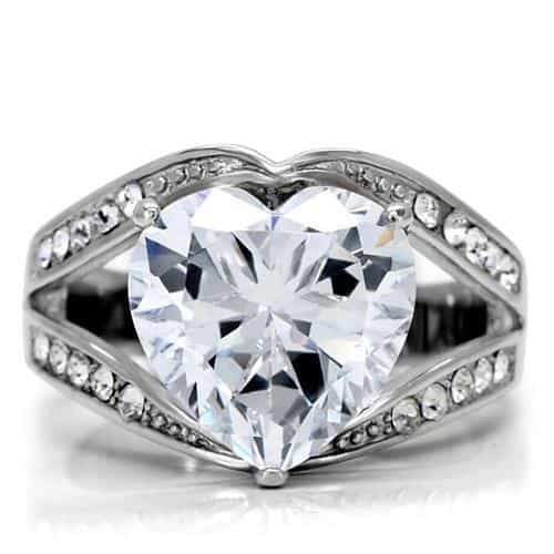 Stainless Steel CZ Heart Solitaire Split Shank Ring view 3