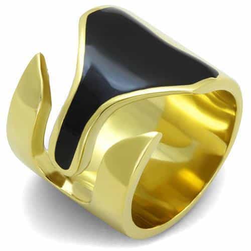 Stainless Steel Gold IP Black Stripe Ring | The Stainless Jewelry view 1