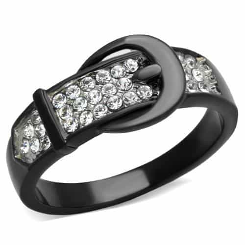 Stainless Steel CZ Pave Buckle Black IP Ring view 1