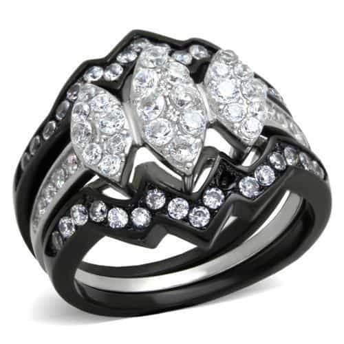 Stainless Steel CZ Marquise Round Elaborate Bridal Set Black Ring view 1