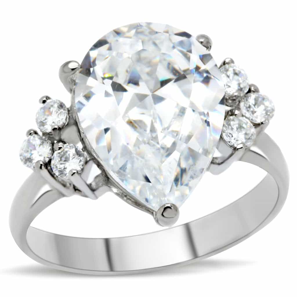 Stainless Steel CZ Oval Three Stone Round Sides Ring view 1