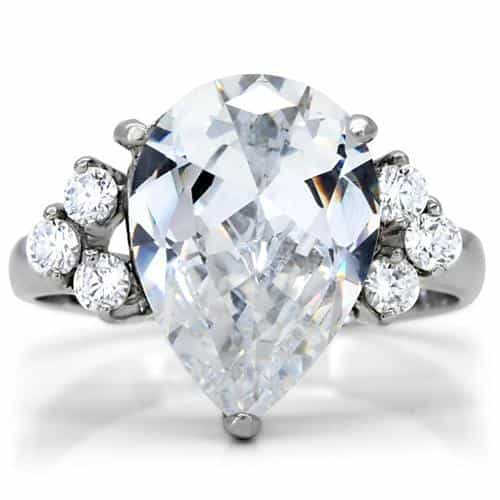 Stainless Steel CZ Oval Three Stone Round Sides Ring view 3