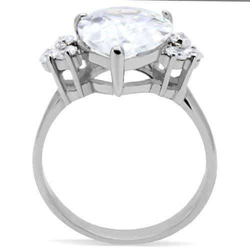 Stainless Steel CZ Oval Three Stone Round Sides Ring view 9