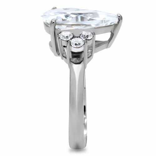 Stainless Steel CZ Oval Three Stone Round Sides Ring view 10
