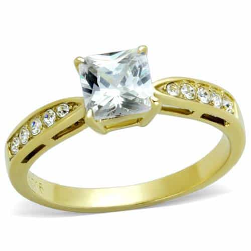 Stainless Steel Gold IP Princess CZ Channel Solitaire Ring view 5