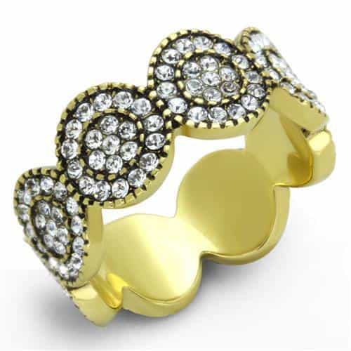 Stainless Steel Gold IP CZ Pave Infinity Link Band Ring view 5