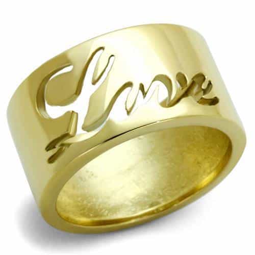 Stainless Steel Gold IP Love Script Wide Band Ring view 1