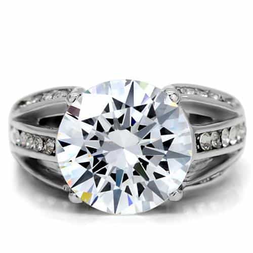 Stainless Steel CZ Large Round Solitaire Split Shank Pave Ring view 8