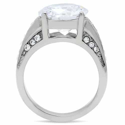 Stainless Steel CZ Large Round Solitaire Split Shank Pave Ring view 9
