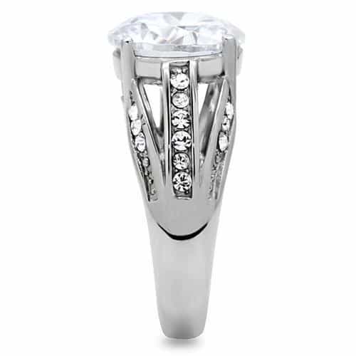 Stainless Steel CZ Large Round Solitaire Split Shank Pave Ring view 10