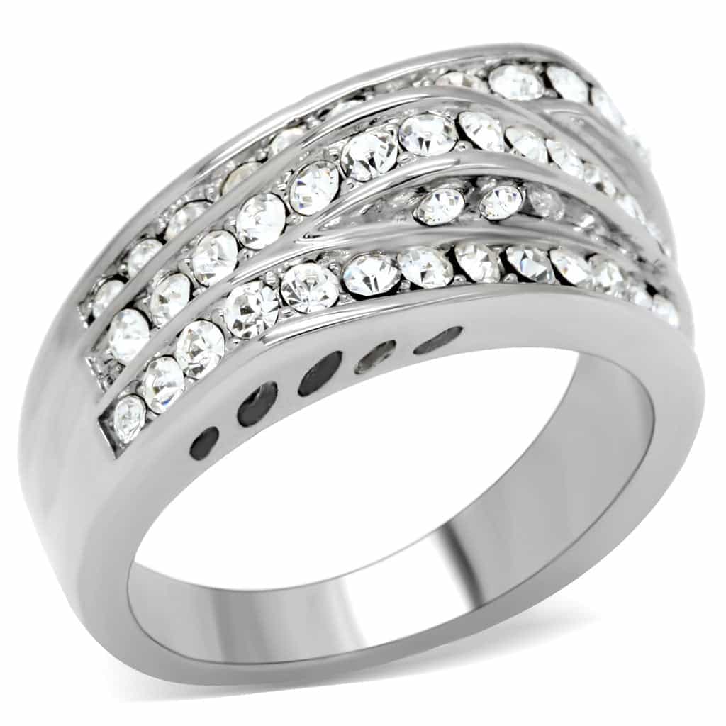 Stainless Steel CZ Multi Row Channel Eternity Band Ring view 1