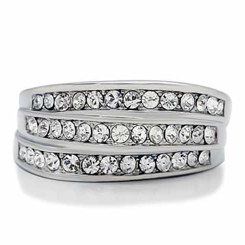 Stainless Steel CZ Multi Row Channel Eternity Band Ring view 3