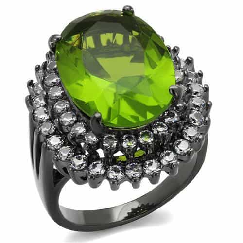 Stainless Steel Green Peridot Oval CZ Halo Black IP Ring view 5