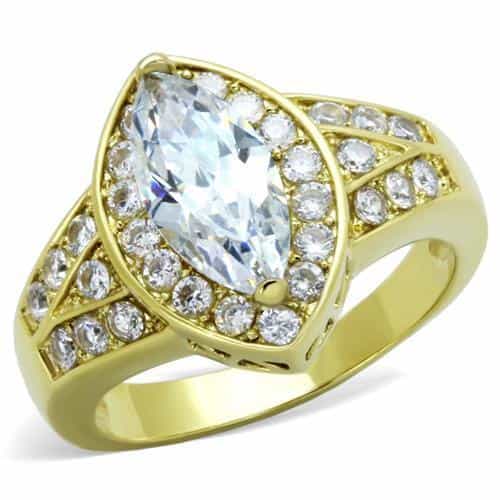 Stainless Steel Gold IP Marquise CZ Halo Pave X Bridal Set Ring view 1