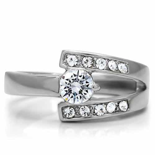 Stainless Steel CZ Round Halo Channel Bridal Set Ring view 9