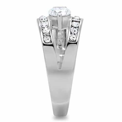 Stainless Steel CZ Round Halo Channel Bridal Set Ring view 5
