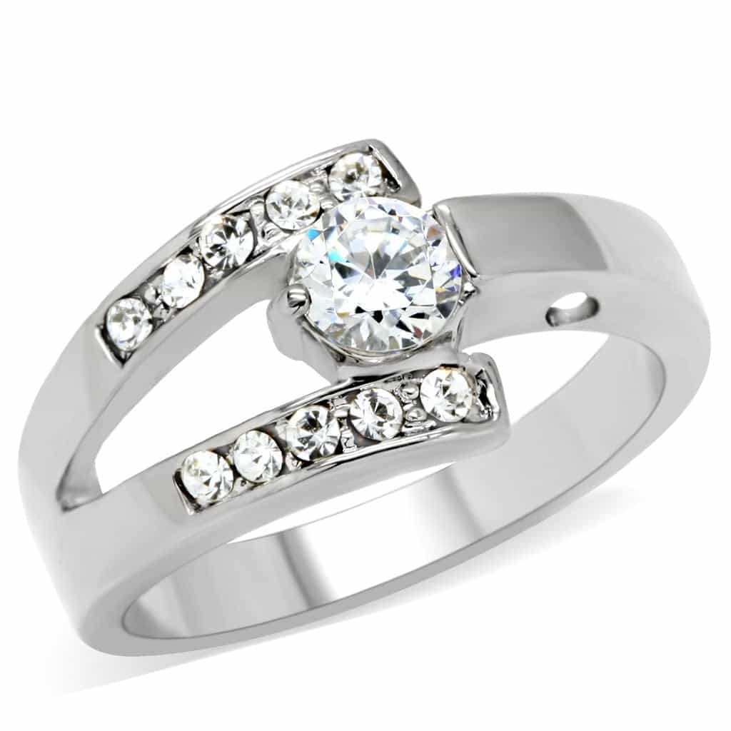 Stainless Steel CZ Round Halo Channel Bridal Set Ring view 7