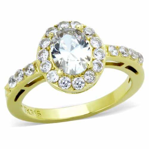 Stainless Steel Gold IP Oval CZ Halo Ring | The Stainless Jewelry view 5