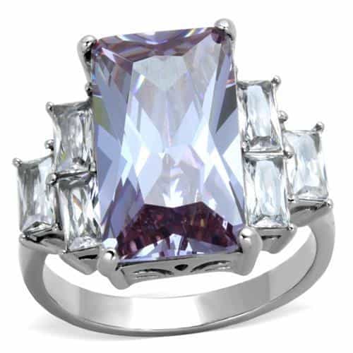 Stainless Steel Lavender Radiant CZ Baguette Sides Ring view 1