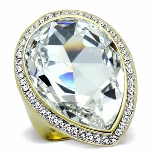 Stainless Steel CZ Large Pear Halo Statement Ring view 5