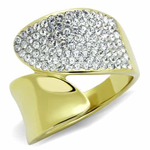 Stainless Steel Gold IP CZ Pave Dome Asymmetric Ring view 1