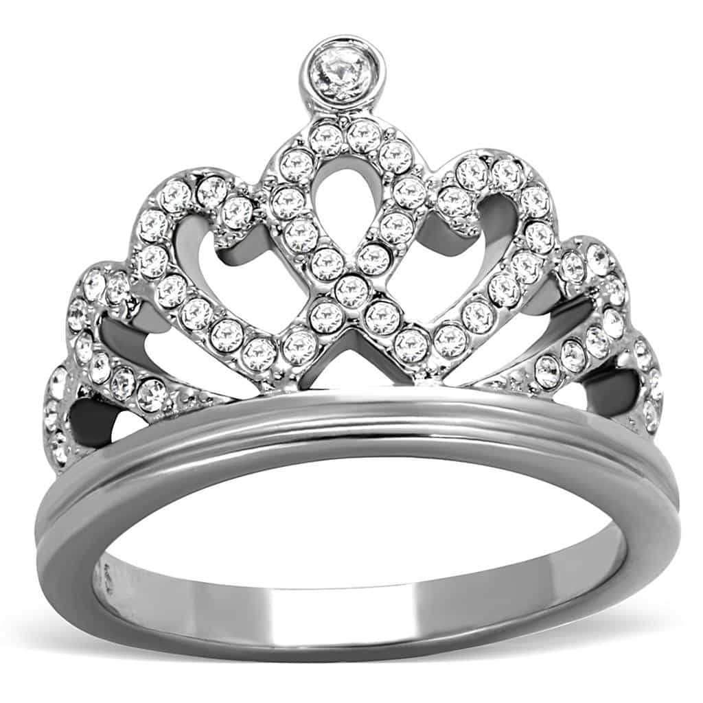 Stainless Steel CZ Crown Tiara Heart Ring | The Stainless Jewelry view 1