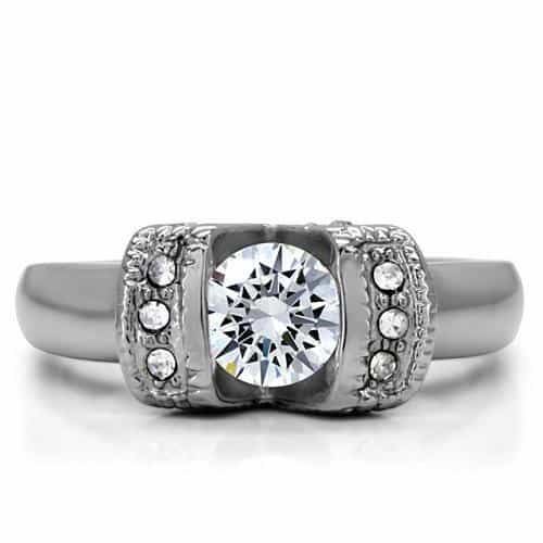 Stainless Steel CZ Round Halo Horseshoe U Shape Ring view 8