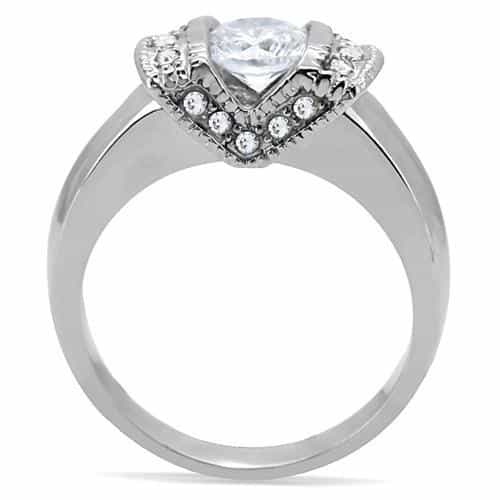 Stainless Steel CZ Round Halo Horseshoe U Shape Ring view 9