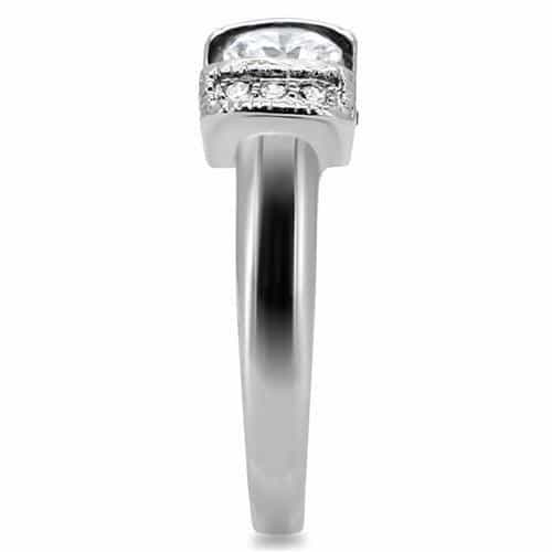 Stainless Steel CZ Round Halo Horseshoe U Shape Ring view 10