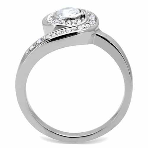 Stainless Steel CZ Round Bezel Swirl Bypass Ring view 9