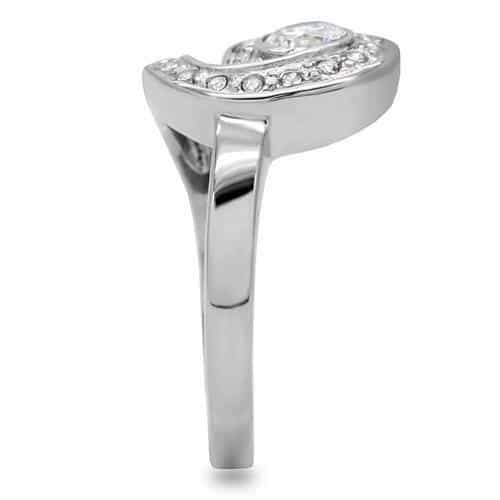 Stainless Steel CZ Round Bezel Swirl Bypass Ring view 10