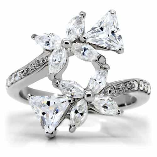 Stainless Steel CZ Marquise Triangle Pinwheel Cluster Ring view 3