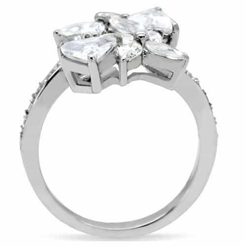 Stainless Steel CZ Marquise Triangle Pinwheel Cluster Ring view 4