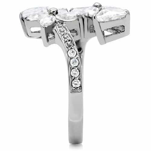 Stainless Steel CZ Marquise Triangle Pinwheel Cluster Ring view 10