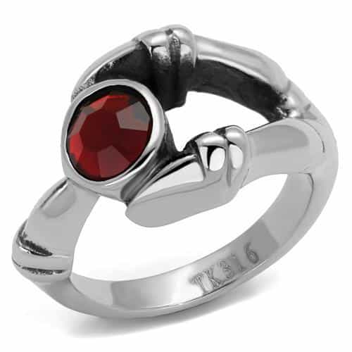 Stainless Steel Dragon Claw Red Cabochon Ring view 1