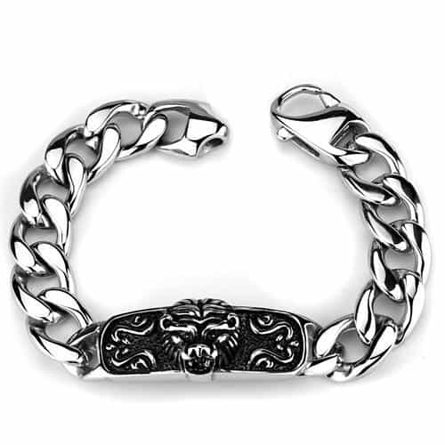 Stainless Steel Curb Chain Lion Head ID Plate Bracelet view 1