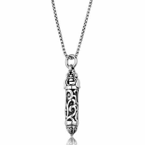 Stainless Steel Ornate Filigree Bar Column Pendant Necklace view 1