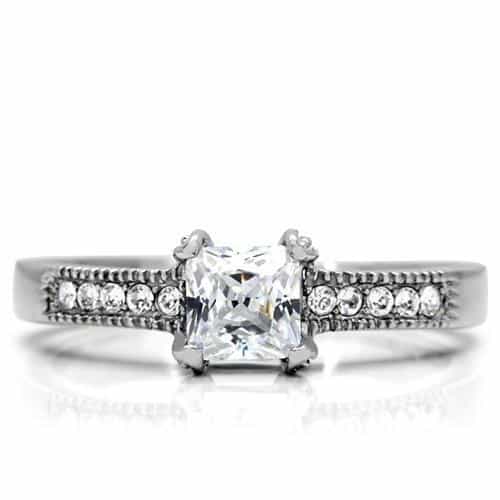 Stainless Steel CZ Princess Solitaire Channel Band Ring view 3