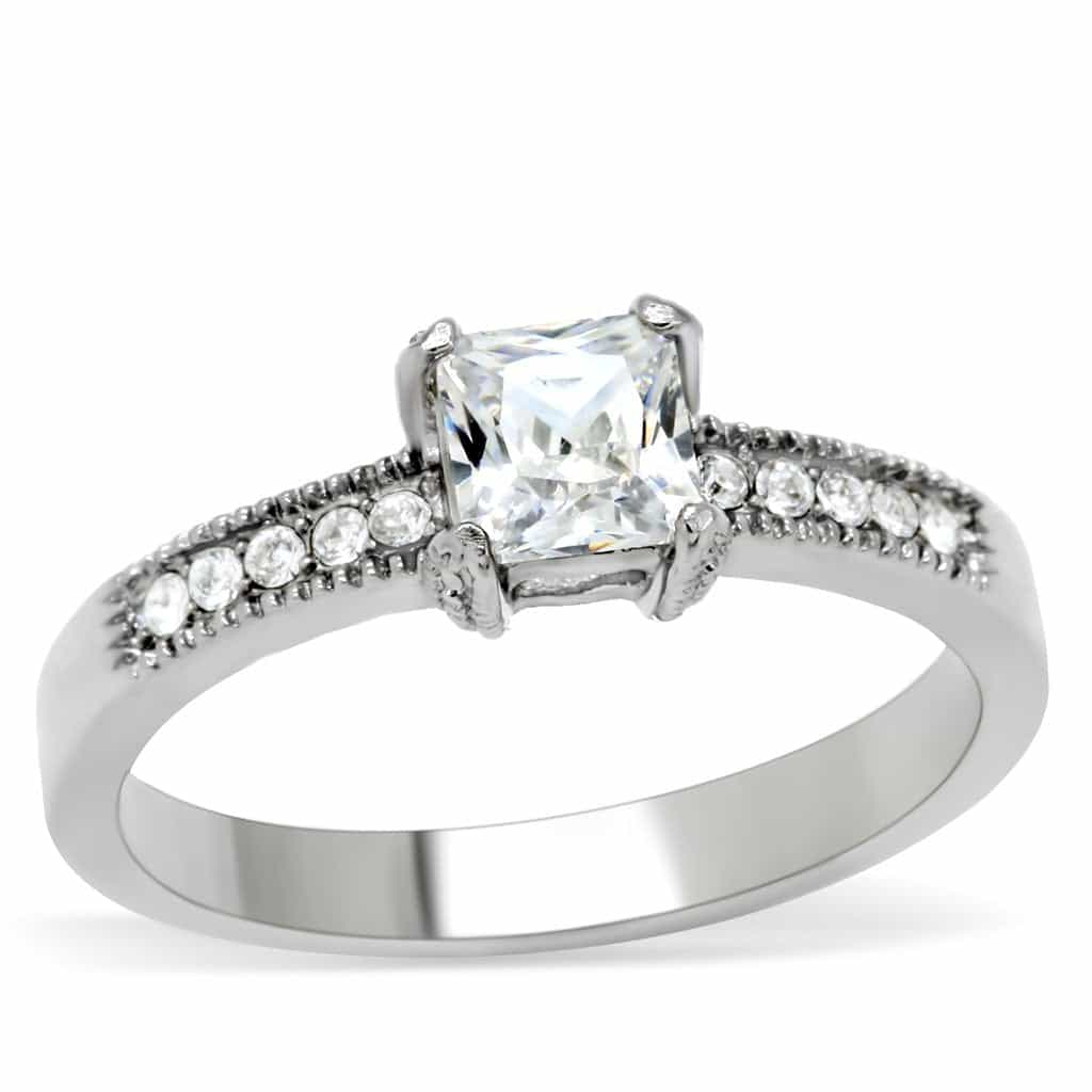 Stainless Steel CZ Princess Solitaire Channel Band Ring view 6