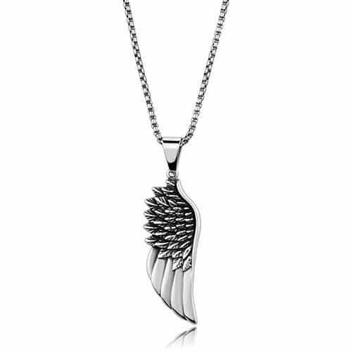 Stainless Steel Angel Wing Feather Pendant Necklace view 1